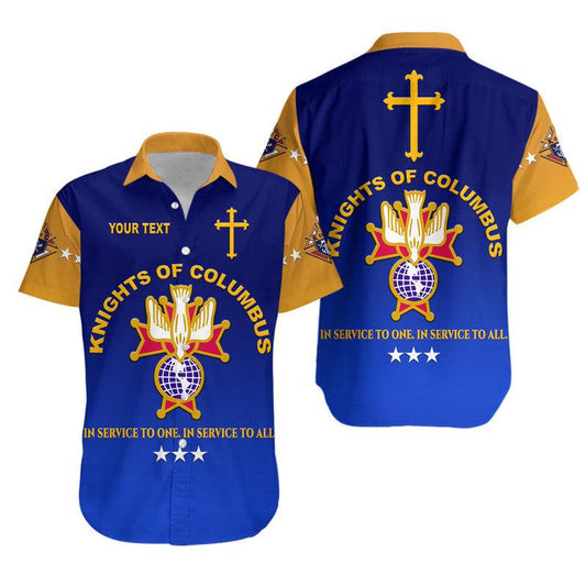 Kallycustom (Custom Personalised) Knights of Columbus The Fourth Degree Emblem Hawaiian Shirt Simple Style - Blue Gold LT8